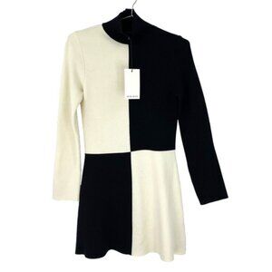 Miou Muse Black & White Long Sleeve Sweater Dress
